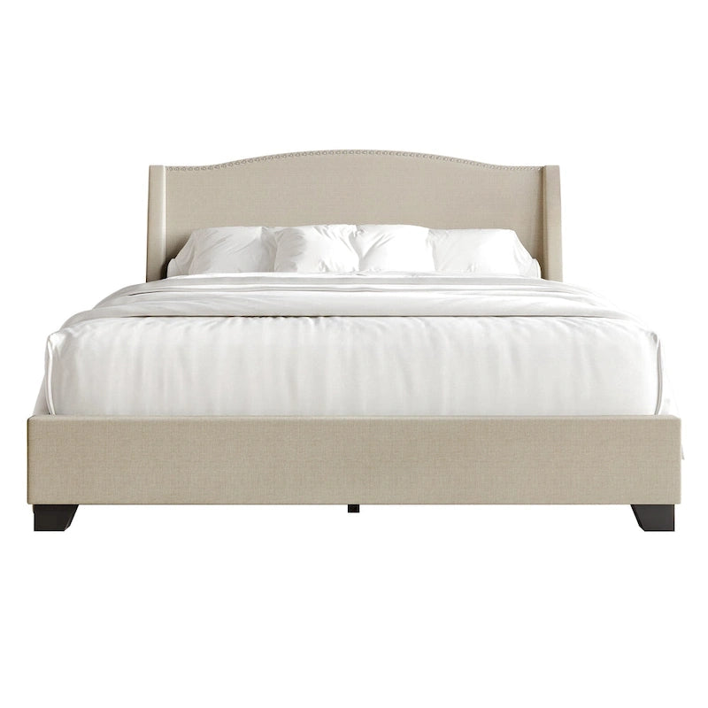CraftPorch Elegant Chrome Nailhead Wingback Upholstered Bed with Drawers