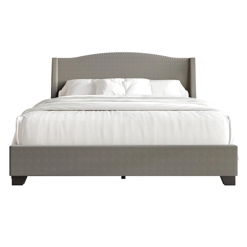 CraftPorch Elegant Chrome Nailhead Wingback Upholstered Bed with Drawers
