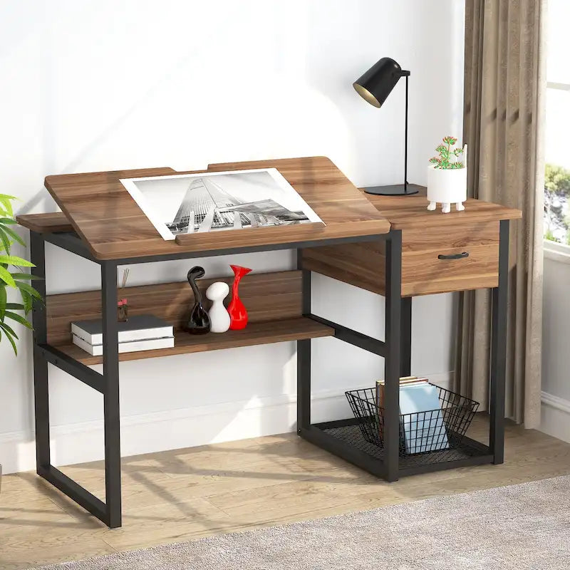 Drafting Table Drawing Computer Desk Artist Craft Table with Adjustable Top
