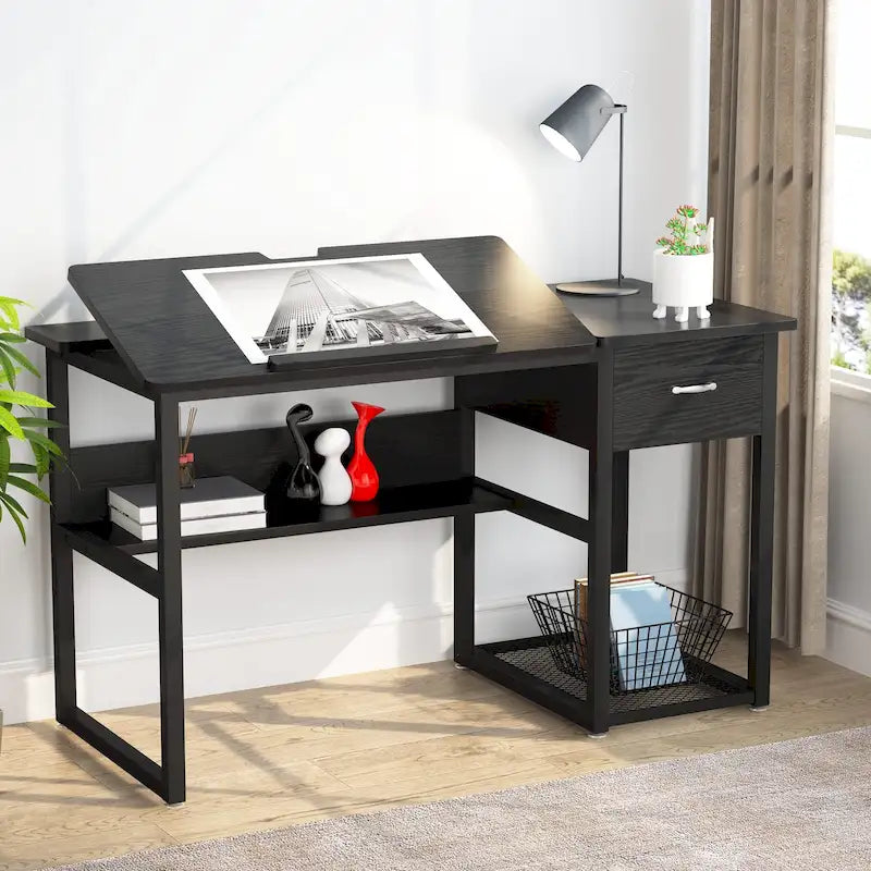 Drafting Table Drawing Computer Desk Artist Craft Table with Adjustable Top