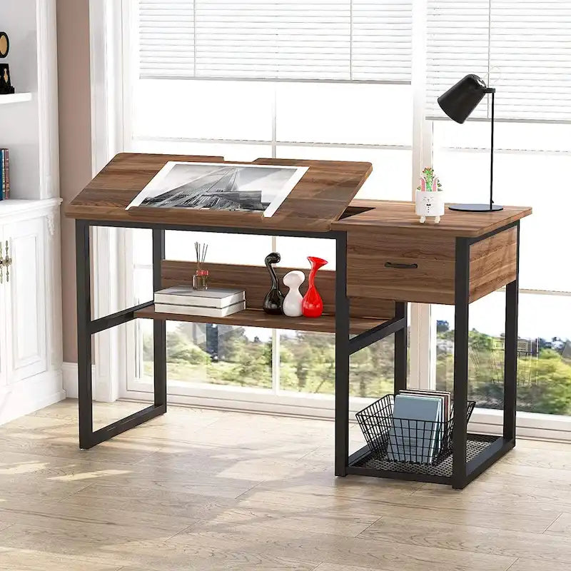 Drafting Table Drawing Computer Desk Artist Craft Table with Adjustable Top