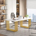 70.9 Modern Office Desk Wood Computer Desk, White Gold Executive Desk