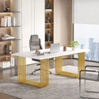 70.9 Modern Office Desk Wood Computer Desk, White Gold Executive Desk