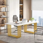 70.9 Modern Office Desk Wood Computer Desk, White Gold Executive Desk