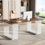 70.9 Modern Office Desk Wood Computer Desk, White Gold Executive Desk