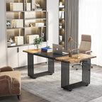 70.9 Modern Office Desk Wood Computer Desk, White Gold Executive Desk
