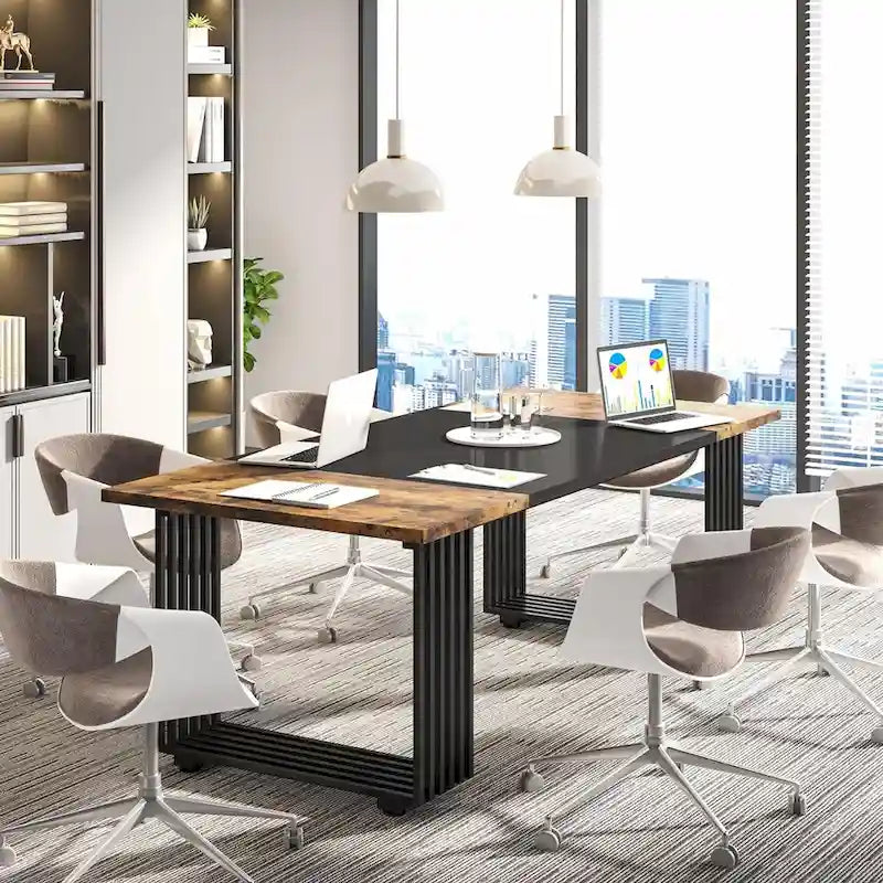 70.9 Modern Office Desk Wood Computer Desk, White Gold Executive Desk