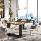 70.9 Modern Office Desk Wood Computer Desk, White Gold Executive Desk