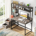Rustic Computer Office Desk with Drawers and Hutch