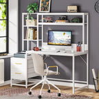 Rustic Computer Office Desk with Drawers and Hutch