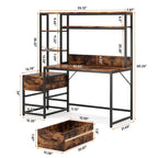 Rustic Computer Office Desk with Drawers and Hutch