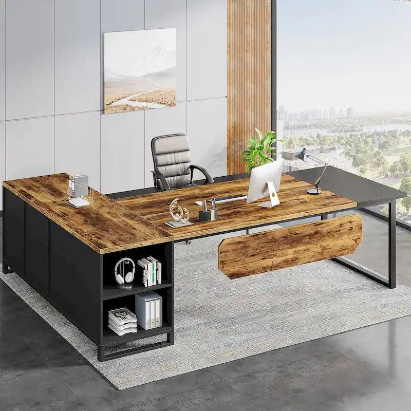 70.8 Executive Desk with 55 File Cabinet, Modern L Shaped Computer Desk with Storage Shelves and Cabinet