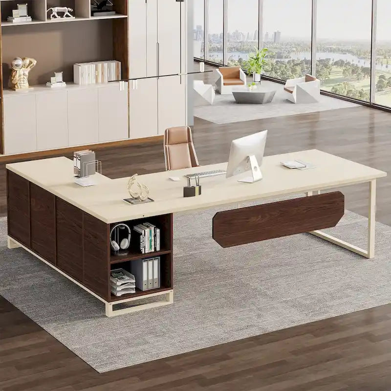 70.8 Executive Desk with 55 File Cabinet, Modern L Shaped Computer Desk with Storage Shelves and Cabinet