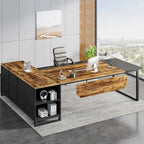 70.8 Executive Desk with 55 File Cabinet, Modern L Shaped Computer Desk with Storage Shelves and Cabinet