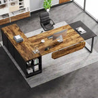 70.8 Executive Desk with 55 File Cabinet, Modern L Shaped Computer Desk with Storage Shelves and Cabinet