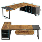 70.8 Executive Desk with 55 File Cabinet, Modern L Shaped Computer Desk with Storage Shelves and Cabinet