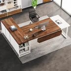 70.8 Executive Desk with 55 File Cabinet, Modern L Shaped Computer Desk with Storage Shelves and Cabinet