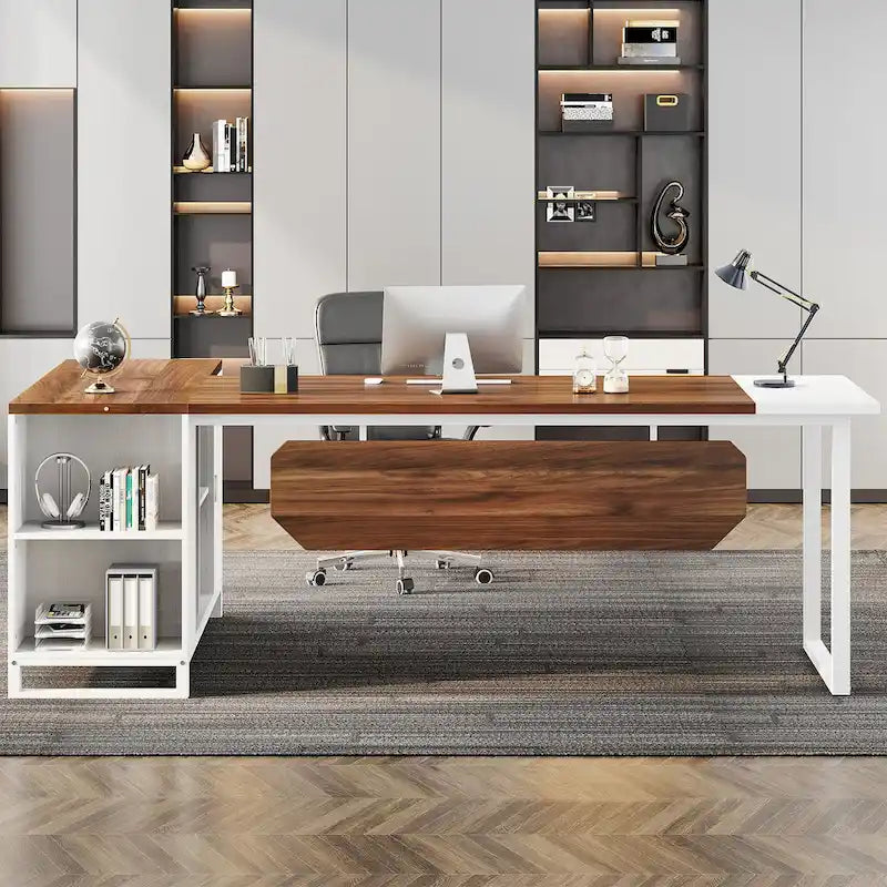 70.8 Executive Desk with 55 File Cabinet, Modern L Shaped Computer Desk with Storage Shelves and Cabinet