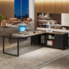 70.8 Executive Desk with 55 File Cabinet, Modern L Shaped Computer Desk with Storage Shelves and Cabinet