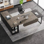 70.8 Executive Desk with 55 File Cabinet, Modern L Shaped Computer Desk with Storage Shelves and Cabinet