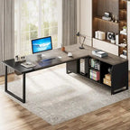 70.8 Executive Desk with 55 File Cabinet, Modern L Shaped Computer Desk with Storage Shelves and Cabinet