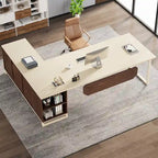 70.8 Executive Desk with 55 File Cabinet, Modern L Shaped Computer Desk with Storage Shelves and Cabinet