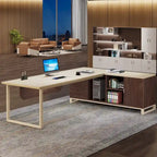70.8 Executive Desk with 55 File Cabinet, Modern L Shaped Computer Desk with Storage Shelves and Cabinet