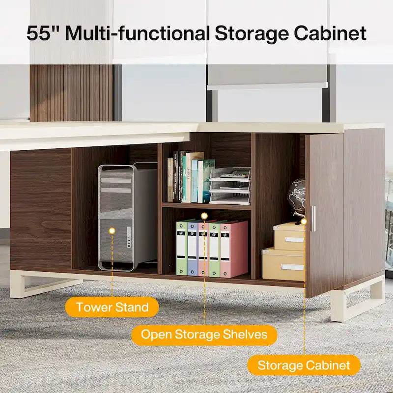 70.8 Executive Desk with 55 File Cabinet, Modern L Shaped Computer Desk with Storage Shelves and Cabinet