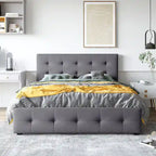 Queen Upholstered Platform Bed with Classic Headboard and 4 Drawers, No Box Spring Needed, Linen Fabric