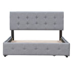 Queen Upholstered Platform Bed with Classic Headboard and 4 Drawers, No Box Spring Needed, Linen Fabric