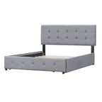 Queen Upholstered Platform Bed with Classic Headboard and 4 Drawers, No Box Spring Needed, Linen Fabric