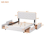 Queen Upholstered Platform Bed with Classic Headboard and 4 Drawers, No Box Spring Needed, Linen Fabric