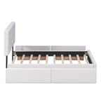 Queen Upholstered Platform Bed with Classic Headboard and 4 Drawers, No Box Spring Needed, Linen Fabric