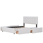Queen Upholstered Platform Bed with Classic Headboard and 4 Drawers, No Box Spring Needed, Linen Fabric