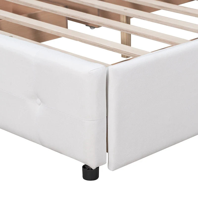 Queen Upholstered Platform Bed with Classic Headboard and 4 Drawers, No Box Spring Needed, Linen Fabric