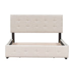 Queen Upholstered Platform Bed with Classic Headboard and 4 Drawers, No Box Spring Needed, Linen Fabric