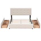Queen Upholstered Platform Bed with Classic Headboard and 4 Drawers, No Box Spring Needed, Linen Fabric
