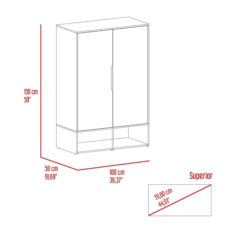 Rosie Armoire Two Door with Two Open Shelves, Five Shelves and Hanging Rod - N/A