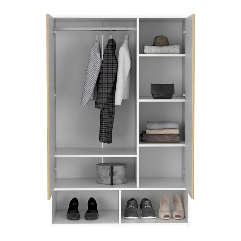 Rosie Armoire Two Door with Two Open Shelves, Five Shelves and Hanging Rod - N/A