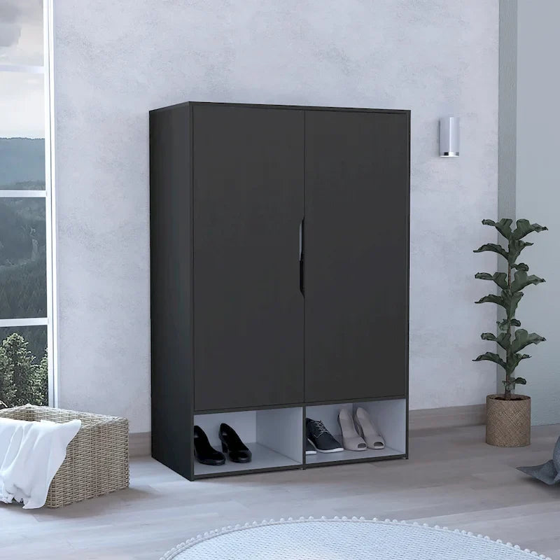 Rosie Armoire Two Door with Two Open Shelves, Five Shelves and Hanging Rod - N/A