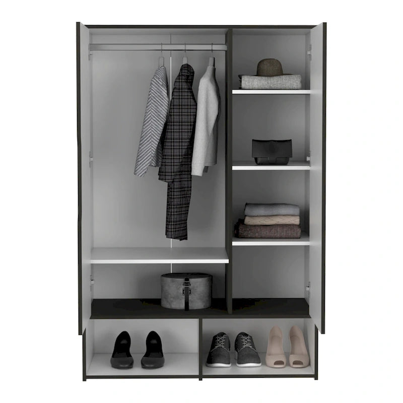 Rosie Armoire Two Door with Two Open Shelves, Five Shelves and Hanging Rod - N/A