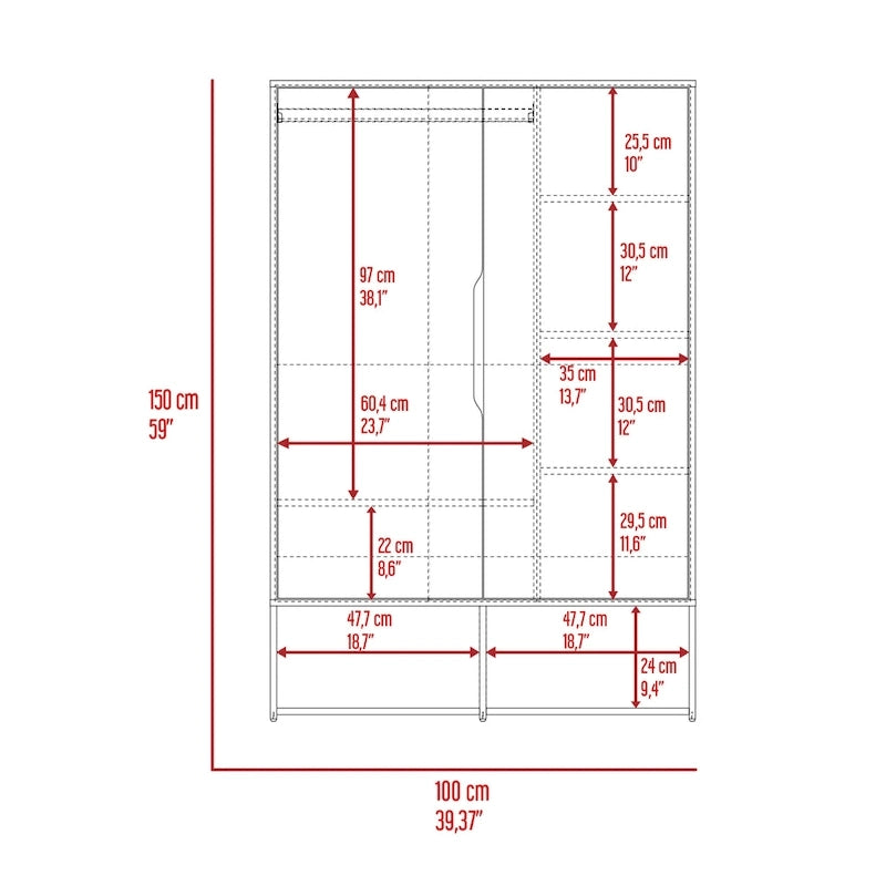 Rosie Armoire Two Door with Two Open Shelves, Five Shelves and Hanging Rod - N/A