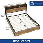 Lift Up Storage Bed LED Platform Bed with Hydraulic Storage System USB Charger