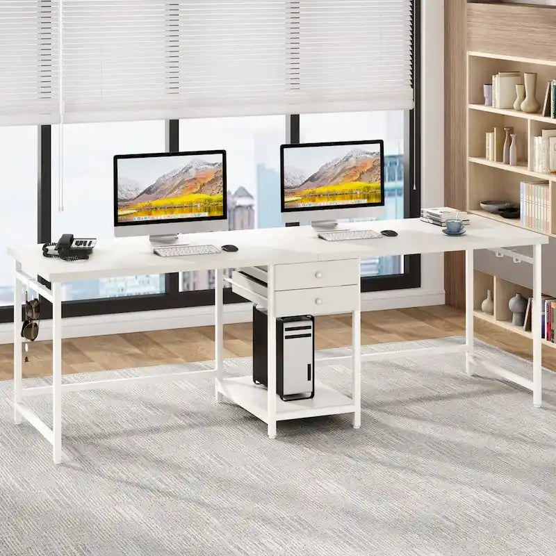 Extra Long Two Person Desk,Industrial Workstation for Home Office78 Double Computer Desk with Drawers and Storage Shelves