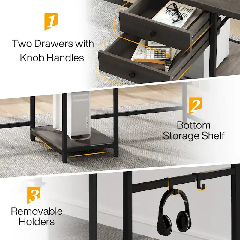 Extra Long Two Person Desk,Industrial Workstation for Home Office78 Double Computer Desk with Drawers and Storage Shelves