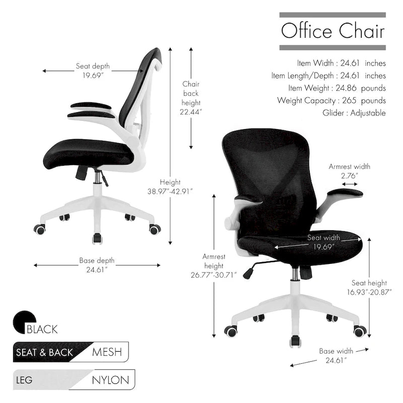 Porthos Home Cole Ergonomic Mesh Office Chair with Nylon Base and Tilt Mechanism