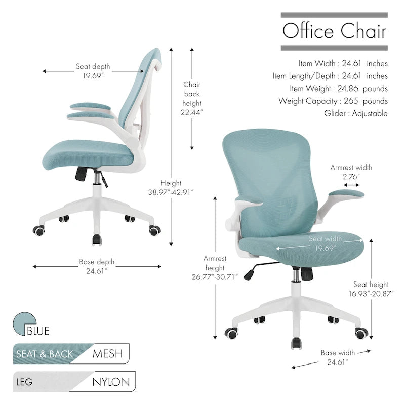 Porthos Home Cole Ergonomic Mesh Office Chair with Nylon Base and Tilt Mechanism