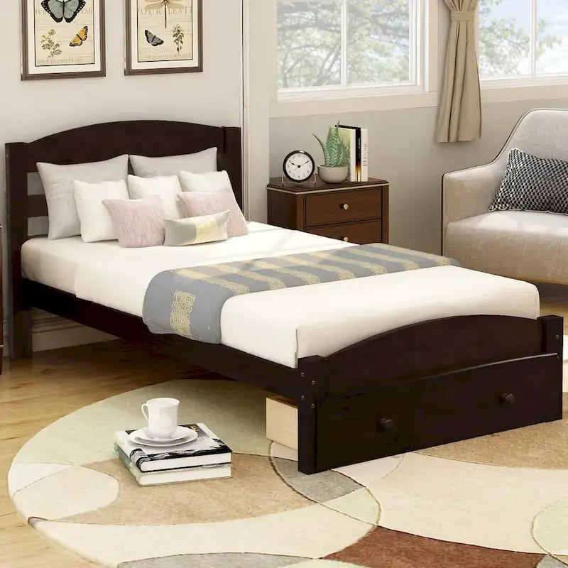 Platform Twin Bed Frame with Storage Drawer