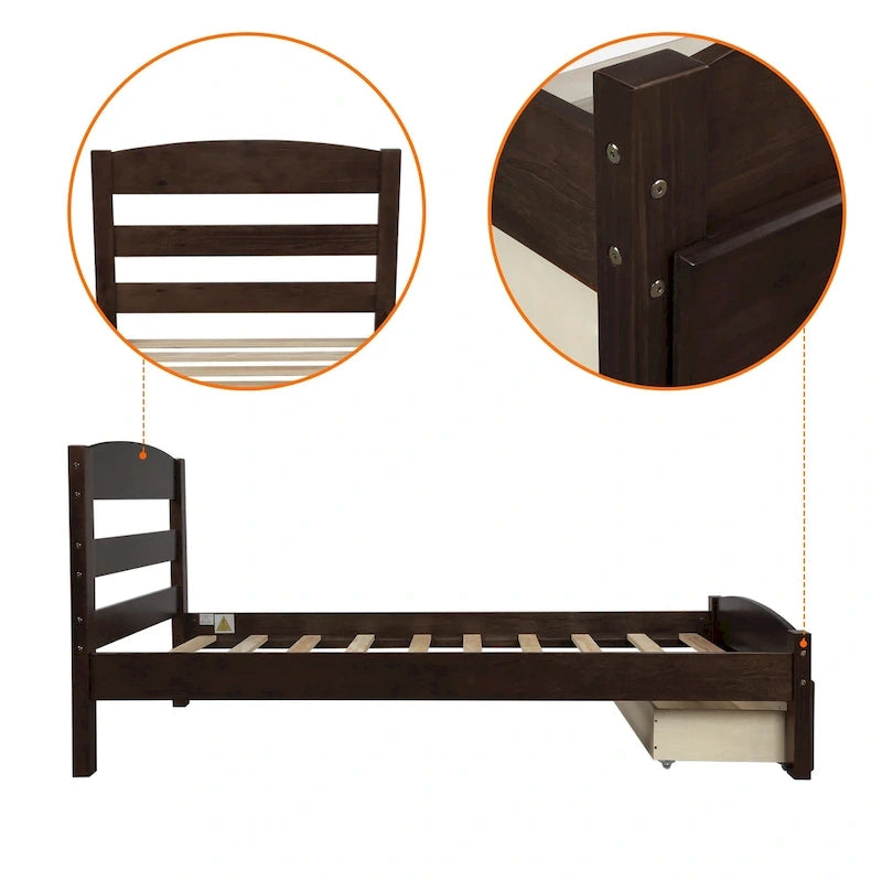Platform Twin Bed Frame with Storage Drawer