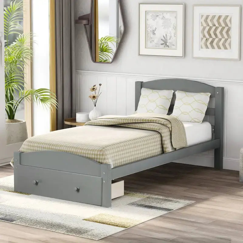 Platform Twin Bed Frame with Storage Drawer